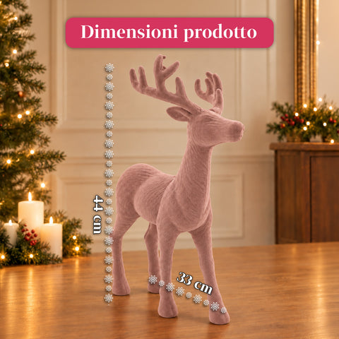 Cervo Decorativo 33x44h cm Effetto Velluto, Statuina Renna Design Moderno per Casa, Ufficio e Vetrine, Decorazione Natalizia, 6 Varianti Colore