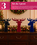 Testa di Cervo Decorativa Set 3 Pezzi Effetto Velluto 32x20x28 cm, Soprammobile Design Natalizio