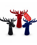 Testa di Cervo Decorativa Set 3 Pezzi Effetto Velluto 32x20x28 cm, Soprammobile Design Natalizio