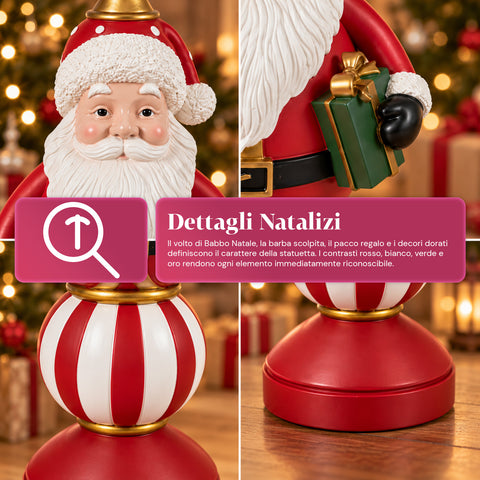 Statuetta Natalizia 76 cm in Resina, Decorazione Babbo Natale e Soldatino Schiaccianoci, Bianco o Rosso