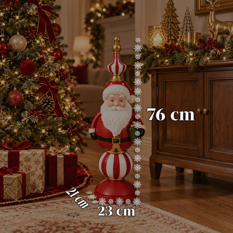 Statuetta Natalizia 76 cm in Resina, Decorazione Babbo Natale e Soldatino Schiaccianoci, Bianco o Rosso
