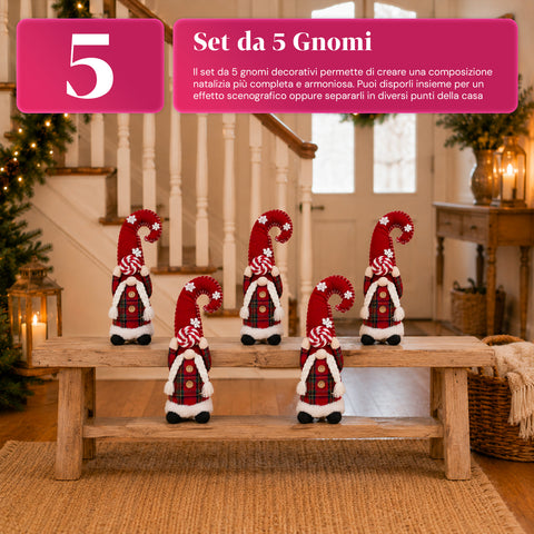 Gnomo di Natale Decorativo in Tessuto Morbido, Soprammobile Natalizio con Cappello Lungo e Fiocchi di Neve, Disponibile in 35 e 50 cm