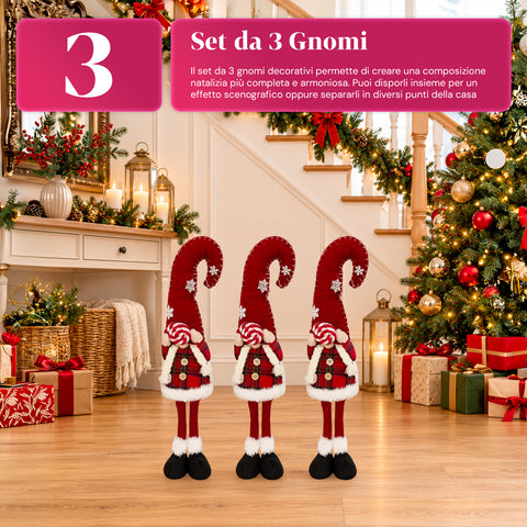 Gnomo di Natale Decorativo in Tessuto Morbido, Soprammobile Natalizio con Cappello Lungo e Fiocchi di Neve, Disponibile in 35 e 50 cm
