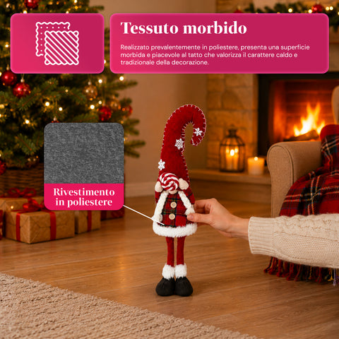 Gnomo di Natale Decorativo in Tessuto Morbido, Soprammobile Natalizio con Cappello Lungo e Fiocchi di Neve, Disponibile in 35 e 50 cm