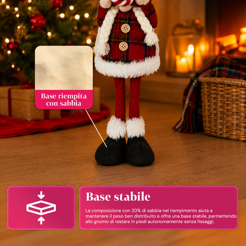 Gnomo di Natale Decorativo in Tessuto Morbido, Soprammobile Natalizio con Cappello Lungo e Fiocchi di Neve, Disponibile in 35 e 50 cm