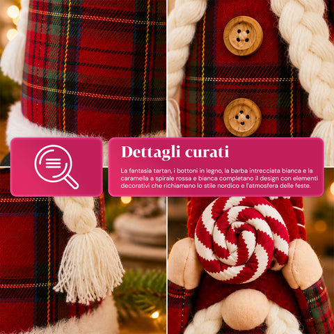 Gnomo di Natale Decorativo in Tessuto Morbido, Soprammobile Natalizio con Cappello Lungo e Fiocchi di Neve, Disponibile in 35 e 50 cm