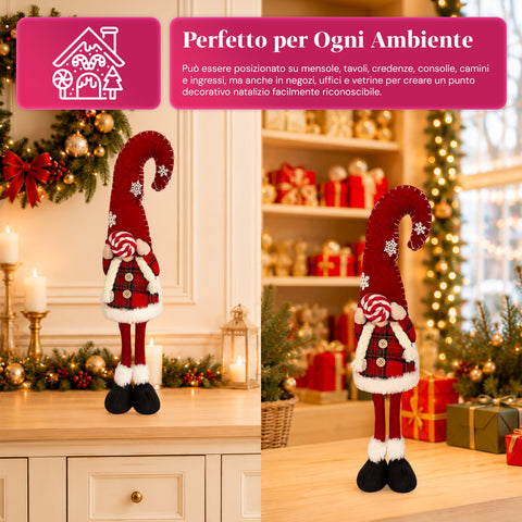 Gnomo di Natale Decorativo in Tessuto Morbido, Soprammobile Natalizio con Cappello Lungo e Fiocchi di Neve, Disponibile in 35 e 50 cm