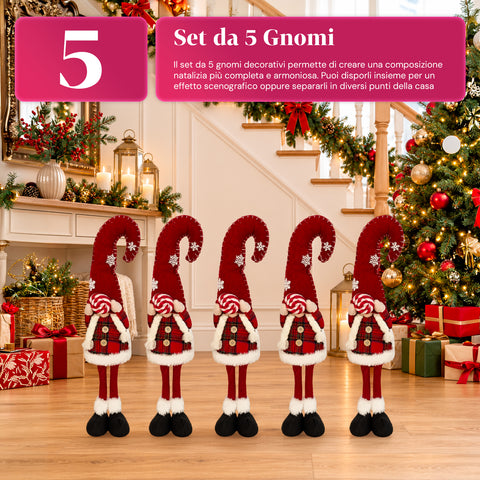 Gnomo di Natale Decorativo in Tessuto Morbido, Soprammobile Natalizio con Cappello Lungo e Fiocchi di Neve, Disponibile in 35 e 50 cm