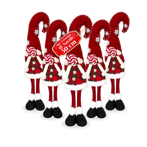 Gnomo di Natale Decorativo in Tessuto Morbido, Soprammobile Natalizio con Cappello Lungo e Fiocchi di Neve, Disponibile in 35 e 50 cm