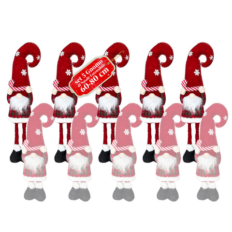 Gnomo di Natale Estensibile 80 cm con Cappello Rosso e Fiocchi di Neve – Soprammobile Natalizio in Tessuto Tartan con Struttura Regolabile
