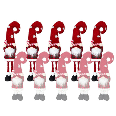 Gnomo di Natale Estensibile 80 cm con Cappello Rosso e Fiocchi di Neve – Soprammobile Natalizio in Tessuto Tartan con Struttura Regolabile