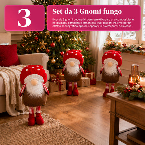 Gnomo Natalizio Fungo con Barba 50 cm, Ornamento Decorativo di Natale