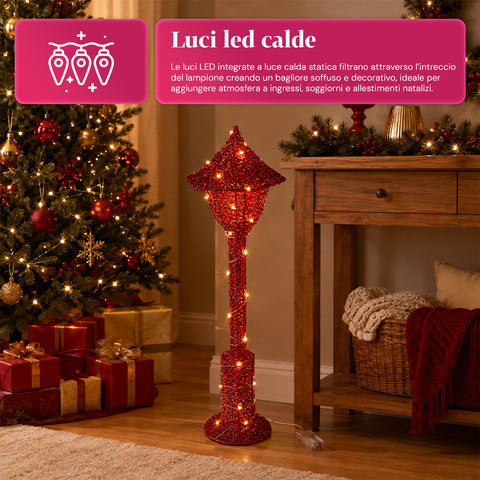 Lampione Decorativo Natalizio 90 cm Glitterato con Luci LED –  3 Colori