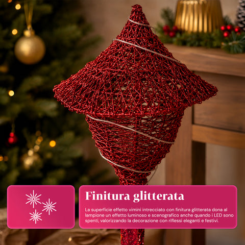 Lampione Decorativo Natalizio 90 cm Glitterato con Luci LED –  3 Colori