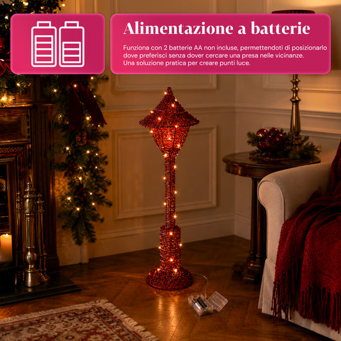 Lampione Decorativo Natalizio 90 cm Glitterato con Luci LED –  3 Colori