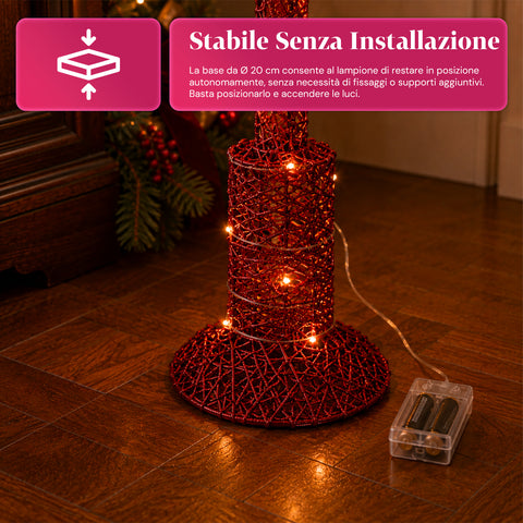 Lampione Decorativo Natalizio 90 cm Glitterato con Luci LED –  3 Colori