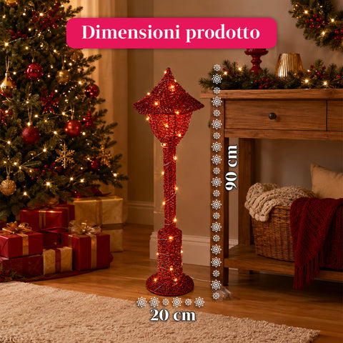 Lampione Decorativo Natalizio 90 cm Glitterato con Luci LED –  3 Colori