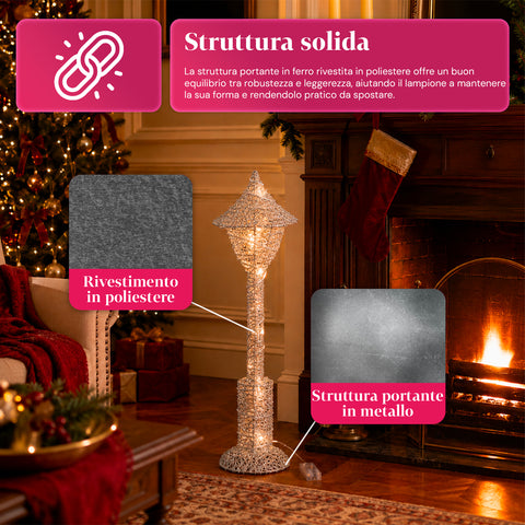 Lampione Decorativo Natalizio 90 cm Glitterato con Luci LED –  3 Colori