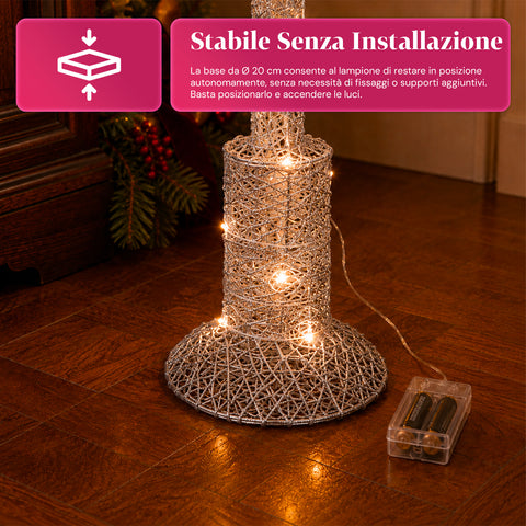 Lampione Decorativo Natalizio 90 cm Glitterato con Luci LED –  3 Colori