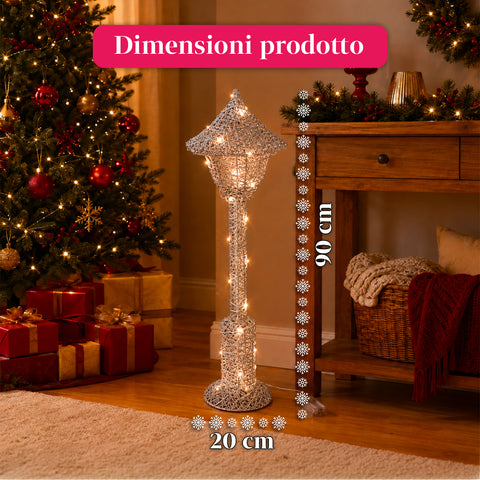 Lampione Decorativo Natalizio 90 cm Glitterato con Luci LED –  3 Colori