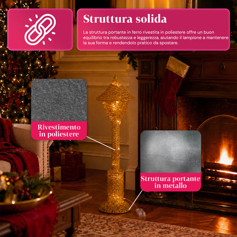 Lampione Decorativo Natalizio 90 cm Glitterato con Luci LED –  3 Colori