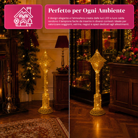Lampione Decorativo Natalizio 90 cm Glitterato con Luci LED –  3 Colori