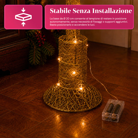 Lampione Decorativo Natalizio 90 cm Glitterato con Luci LED –  3 Colori