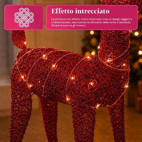 Renna Luminosa 90 cm Glitter con LED Luce Calda | Decorazione Natalizia in Vimini – 2 Finiture, 3 Colori