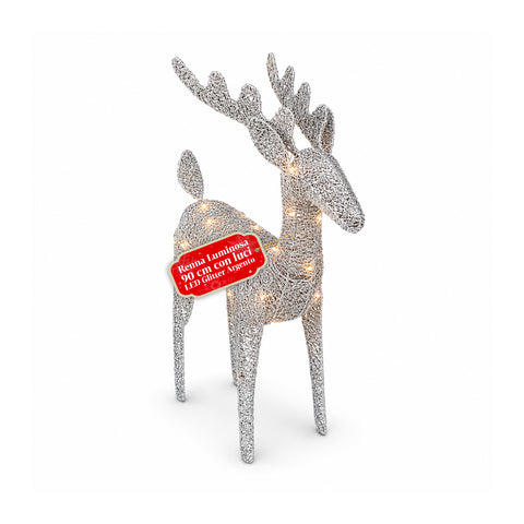 Renna Luminosa 90 cm Glitter con LED Luce Calda | Decorazione Natalizia in Vimini – 2 Finiture, 3 Colori