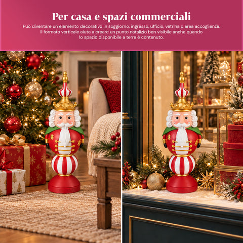 Statuetta Natalizia 76 cm in Resina, Decorazione Babbo Natale e Soldatino Schiaccianoci, Bianco o Rosso