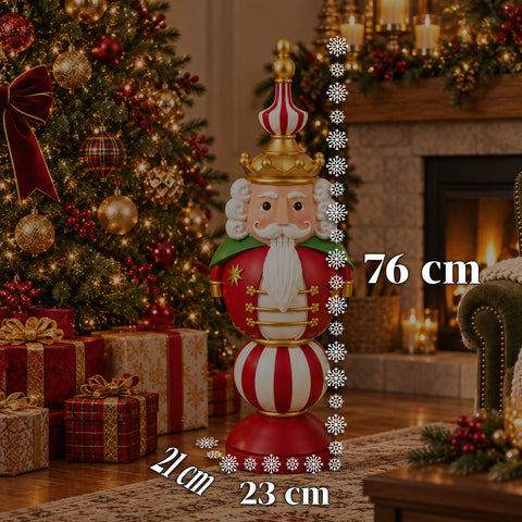 Statuetta Natalizia 76 cm in Resina, Decorazione Babbo Natale e Soldatino Schiaccianoci, Bianco o Rosso