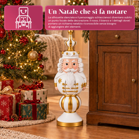 Statuetta Natalizia 76 cm in Resina, Decorazione Babbo Natale e Soldatino Schiaccianoci, Bianco o Rosso