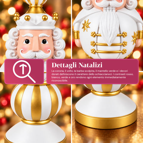 Statuetta Natalizia 76 cm in Resina, Decorazione Babbo Natale e Soldatino Schiaccianoci, Bianco o Rosso