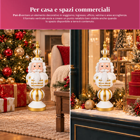 Statuetta Natalizia 76 cm in Resina, Decorazione Babbo Natale e Soldatino Schiaccianoci, Bianco o Rosso
