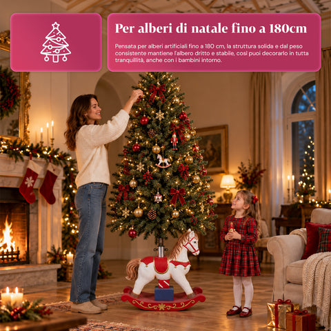 Base per Albero di Natale Decorativa fino a 180 cm – 7 Soggetti Dipinti a Mano in Ferro e Magnesio, Modelli con Luci LED, Aggancio Ø 4 cm