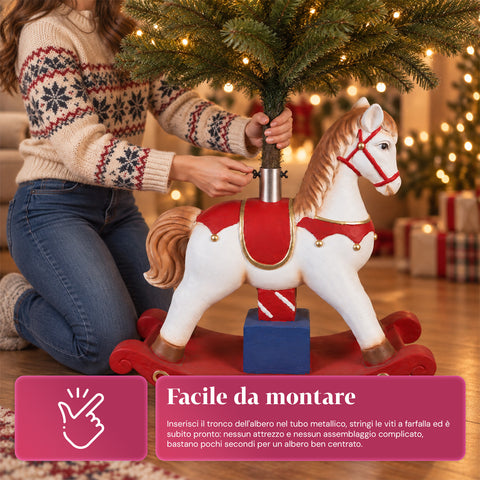 Base per Albero di Natale Decorativa fino a 180 cm – 7 Soggetti Dipinti a Mano in Ferro e Magnesio, Modelli con Luci LED, Aggancio Ø 4 cm