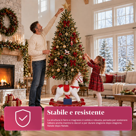 Base per Albero di Natale Decorativa fino a 180 cm – 7 Soggetti Dipinti a Mano in Ferro e Magnesio, Modelli con Luci LED, Aggancio Ø 4 cm