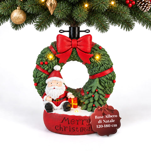 Base per albero di Natale decorativa, 10 soggetti, in ferro e magnesio, aggancio universale, alberi fino a 210 cm, 2 modelli con luci LED