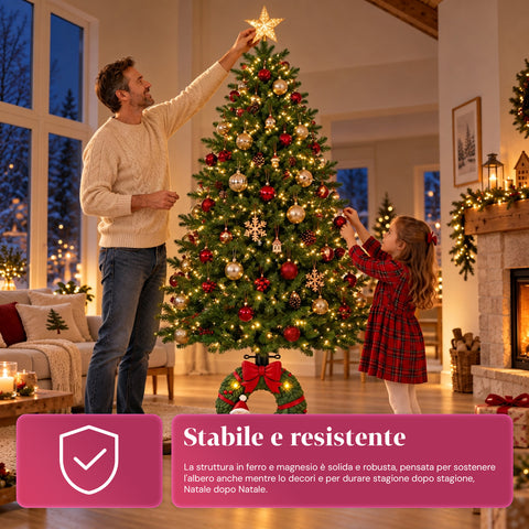 Base per albero di Natale decorativa, 10 soggetti, in ferro e magnesio, aggancio universale, alberi fino a 210 cm, 2 modelli con luci LED