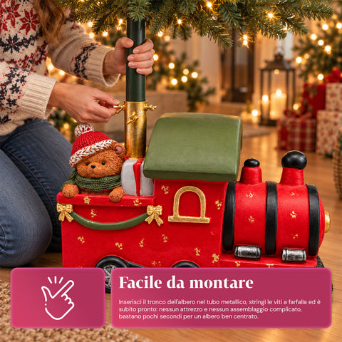 Base per albero di Natale decorativa, 10 soggetti, in ferro e magnesio, aggancio universale, alberi fino a 210 cm, 2 modelli con luci LED