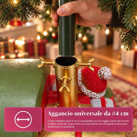 Base per albero di Natale decorativa, 10 soggetti, in ferro e magnesio, aggancio universale, alberi fino a 210 cm, 2 modelli con luci LED