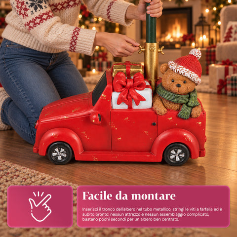 Base per albero di Natale decorativa, 10 soggetti, in ferro e magnesio, aggancio universale, alberi fino a 210 cm, 2 modelli con luci LED