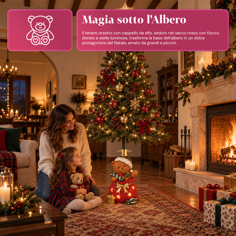 Base per albero di Natale decorativa, 10 soggetti, in ferro e magnesio, aggancio universale, alberi fino a 210 cm, 2 modelli con luci LED