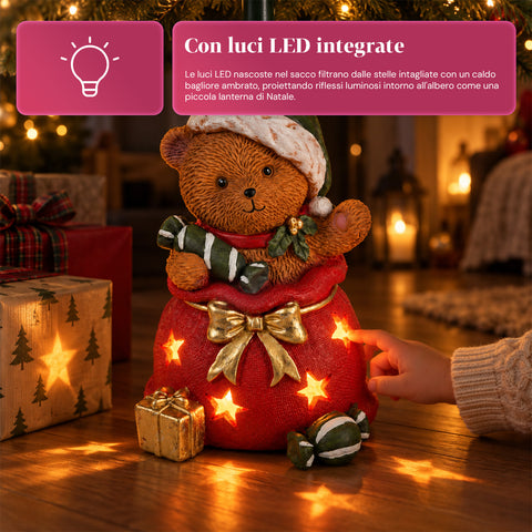 Base per albero di Natale decorativa, 10 soggetti, in ferro e magnesio, aggancio universale, alberi fino a 210 cm, 2 modelli con luci LED