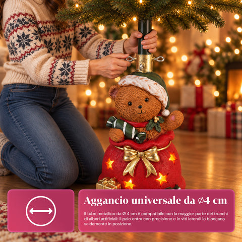 Base per albero di Natale decorativa, 10 soggetti, in ferro e magnesio, aggancio universale, alberi fino a 210 cm, 2 modelli con luci LED