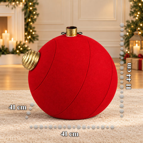 Base Albero di Natale a Palla Gigante Effetto Velluto 41x41x44 cm per Alberi fino a 180 cm - Copribase con Aggancio Ø 4 cm, Rosso Bordeaux Verde