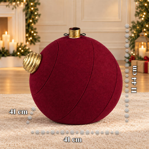 Base Albero di Natale a Palla Gigante Effetto Velluto 41x41x44 cm per Alberi fino a 180 cm - Copribase con Aggancio Ø 4 cm, Rosso Bordeaux Verde