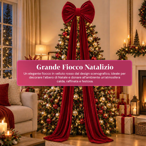 Fiocco Grande in Velluto Rosso 190 cm – Ornamento Imbottito con Gancio, Decorazione per Porta, Albero e Interni