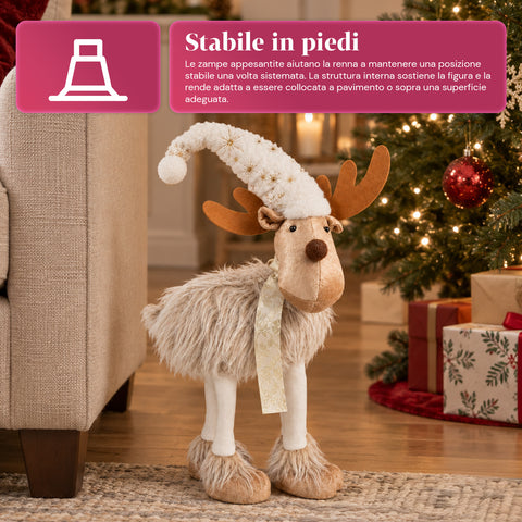 Renna Natalizia Grande 63 cm in Peluche Morbido – Decorazione Natale con Zampe Appesantite | 4 Colori