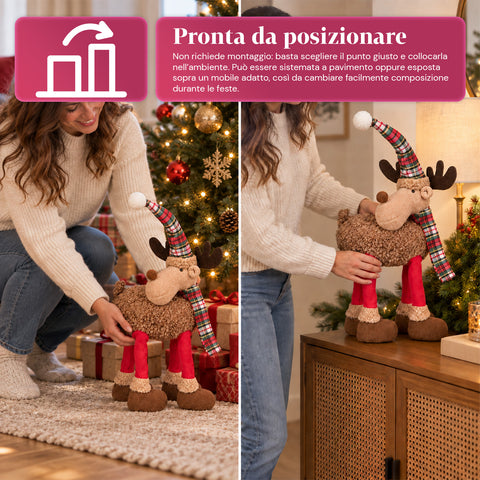 Renna Natalizia Grande 63 cm in Peluche Morbido – Decorazione Natale con Zampe Appesantite | 4 Colori